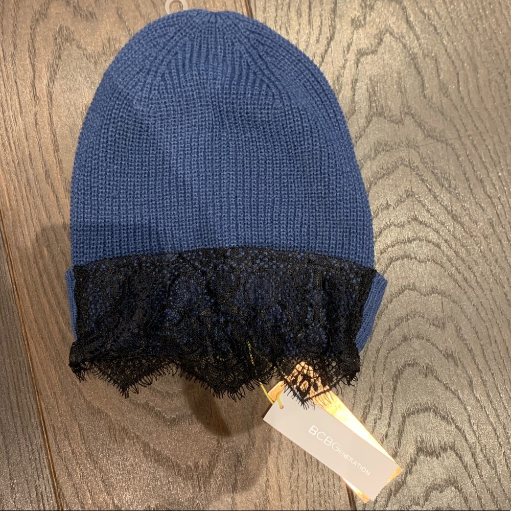 BCBG NAVY BLUE HAT WITH BLACK MESH! BRAND NEW!